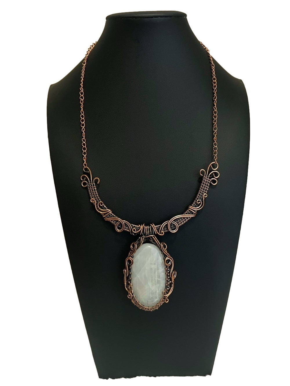 Rainbow Moonstone Copper Wire Wrap Look Gemstone Necklace